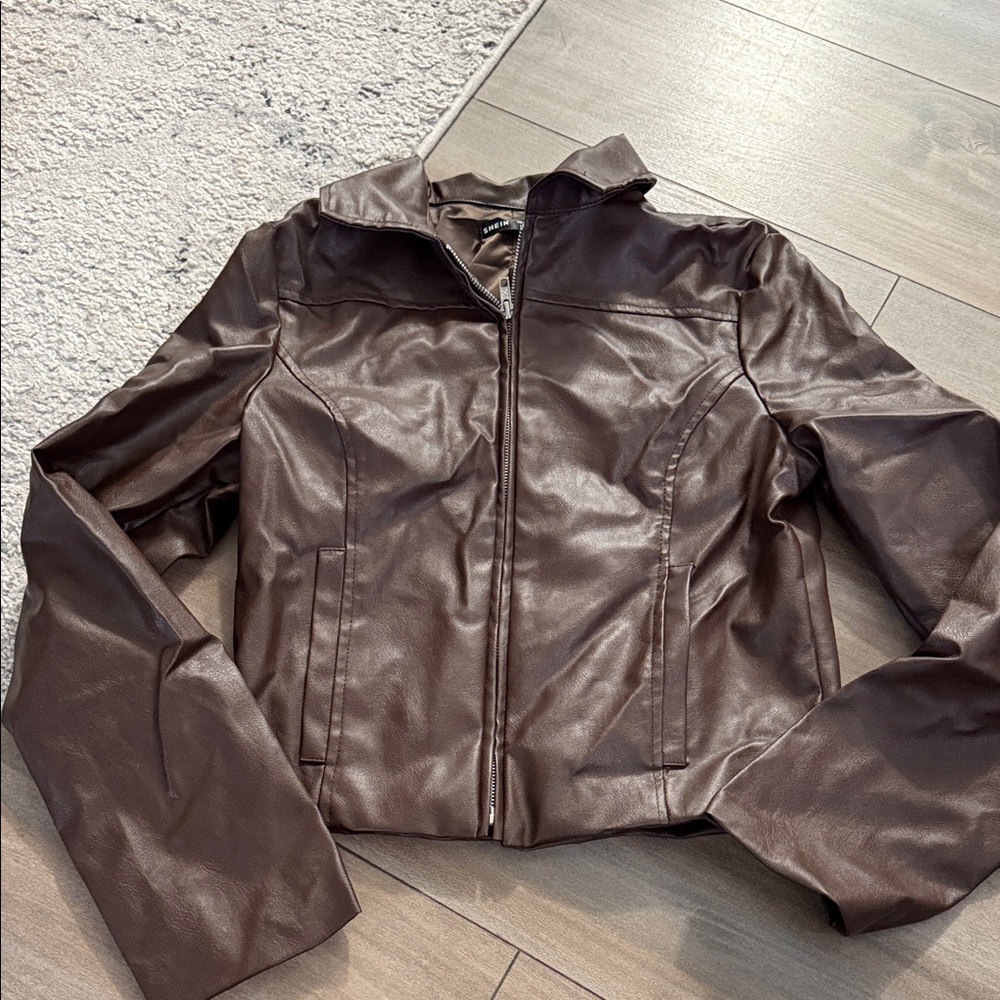 SHEIN Dark Brown Leather Jacket